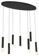 Lampă suspendată de design neagră ovală cu 7 lumini - Tuba