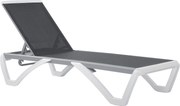 Outsunny Sezlong de Grădină cu Spătar Reglabil pe 5 Niveluri și Roți, Aluminiu și Textilena, Gri și Alb, 195x67.5x33 cm | Aosom Romania