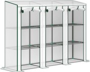 Outsunny Seră de grădină cu rafturi pe 3 niveluri seră pentru balcon 3 uși rulabile cu fermoar 215 x 46 x 151 cm alb | Aosom Romania