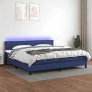 vidaXL Pat cu arcuri, saltea și LED, albastru, 200x200 cm, textil