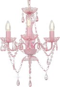 vidaXL Candelabru cu mărgele, roz, rotund, 3 becuri E14