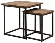 Set 2 masute laterale din metal si lemn reciclat, cu aspect vintage, Oregon