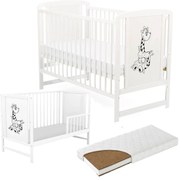 Patut din lemn masiv 120x60 cm Bria alb si saltea cocos LUX 120x60x12 cm, include bariera, reglabil pe 3 nivele, certificat EN71