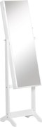 HOMCOM Oglindă Portbijuterii, Dulap Portbijuterii cu Unghi Reglabil, Organizator pentru Inele, Coliere, Cercei, Încuietoare cu Cheie, pentru Dormitor, Living, 46x36.5x151.5cm, Alb | Aosom Romania