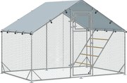 PawHut Coteț pentru Găini cu Copertină Impermeabilă și Rezistentă la UV, 300x200x195 cm, Argintiu | Aosom Romania