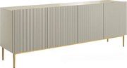 Comodă Nicole 200 cm cu patru uși, cu fronturi riflate - cașmir / picioare aurii