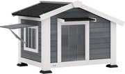 PawHut Căsuță pentru câini rezistentă la intemperii din lemn cu podea detașabilă, acoperiș din asfalt, fereastră rabatabilă 98x76x69,5 cm gri | Aosom Romania