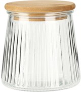 Borcan de sticlă cu capac din bambus și nervuri680 ml