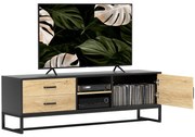 HOMCOM Mobilier pentru TV de 60" cu Dulăpior, 2 Sertare și Rafturi Deschise Reglabile, 140x35x45 cm, Lemn Natural | Aosom Romania