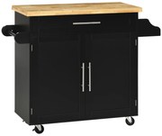 HOMCOM Cărucior de bucătărie Servierwagen Insula de bucătărie, 1 Suport pentru condimente, 1 Suport pentru prosoape, 109 cm x 40 cm x 89 cm, Negru | Aosom Romania