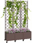 Outsunny Jardinieră Înălțată cu Grilaj 130L, Pat pentru Grădină Înălțat de Exterior cu Roți Blocabile, Sistem de Autoirigare, Găuri de Drenaj pentru Plante Cățărătoare, Legume, Flori, Maro | Aosom Romania