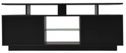 Mobilier TV modern cu iluminare LED în 16 culori, panou frontal lucios, raft din sticlă, 140×35×55 cm, Negru