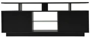 Mobilier TV modern cu iluminare LED în 16 culori, panou frontal lucios, raft din sticlă, 140×35×55 cm, Negru