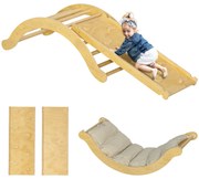 AIYAPLAY Set de cățărare pentru copii, design 4 în 1 cu arc, leagăn, pernă, rampă de alunecare, pentru interior, lemn | Aosom Romania