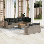 vidaXL Set mobilier de grădină cu perne, 10 piese, gri, poliratan