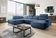 Coltar COLOMBO XL, sezlong stanga, stofa catifelata albastru azur - El