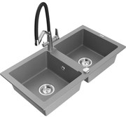 Mexen Mario chiuvetă granit 2-compartimente cu baterie de bucătărie Duo, gri - 6504-71-671701-07