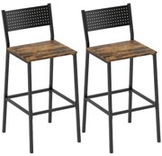 HOMCOM Set 2 Scaune Bar Stil Industrial cu Spătar și Suport pentru Picioare Maro | Aosom Romania