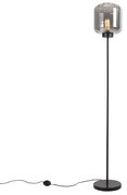 Lampa de podea de design neagră cu sticlă fumurie - Qara