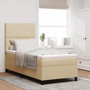 vidaXL Pat cu saltea cu arcuri și lumină LED crem 90x200 cm țesătură