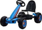 Kart cu pedale pentru copii NOVOKIDS® Fever Kart PRO, Carena, Structura metalica, Frana de mana, Scaun Ajustabil, Mers cu spatele, Albastru