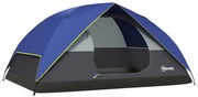Outsunny Cort de camping 2-4 persoane, cort dôme familial impermeabil, cu fereastră, 2 buzunare, sac de transport, albastru închis | Aosom Romania