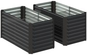 Outsunny Set de 2 Straturi Înălțate Galvanizate pentru Grădină cu Parte Inferioară Deschisă, 120x60x60 cm, Gri Închis | Aosom Romania