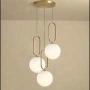 Lustra Pendul 3xGlob Alb Corp Cupru E27