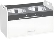 PawHut Bol pentru câini ridicat cu dulap de depozitare, 2 boluri cu inele antiderapante, 60 x 30 x 35,5 cm, Alb | Aosom Romania