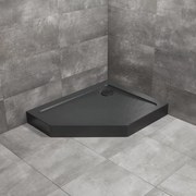 Cadita dus pentagonala Radaway Doros PT E Compact Stone 90x80 cm acril negru dreapta