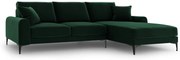 Coltar dreapta, Madara, Mazzini Sofas, 5 locuri, black legs, 254x182x90 cm, catifea, verde bottle