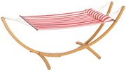 Outsunny Hamac pe suport 1 loc, hamac cu suport din lemn pernă de cap, pat din bumbac, 310x118x120cm, roșu și alb | Aosom Romania