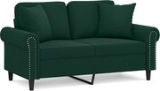 vidaXL Canapea cu 2 locuri cu pernuțe, verde închis, 120 cm, catifea