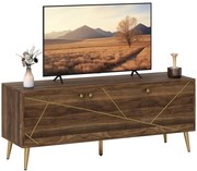 HOMCOM Măsuță TV mobilier TV din lemn pentru televizor de până la 60 de inch cu dulapuri rafturi picioare din oțel 130 x 40 x 52 cm maro | Aosom Romania