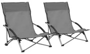 vidaXL Scaune de plajă pliante, 2 buc., gri, material textil