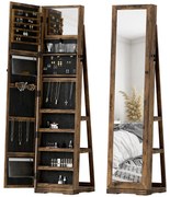 HOMCOM Armoire de Bijuterii pivotantă, blocabilă, cu oglindă - Dulap Bijuterii Multi-Depozitare - Brun Rustic | Aosom Romania