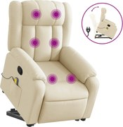 vidaXL Fotoliu masaj rabatabil cu ridicare, crem, material textil