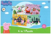 Puzzle pentru copii 4 in 1 PEPPA PIG si Spritul Craciunului, 19x29 cm