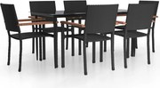 vidaXL Set mobilier de grădină, 7 piese, negru, poliratan