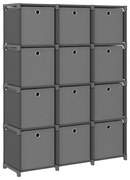 vidaXL Raft expunere, 12 cuburi + cutii, gri, 103x30x141 cm, textil