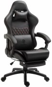 DOWINX Scaun gaming, ergonomic, suport lombar cu masaj, spătar înalt, reglabil, tetieră, suport pentru picioare, rezistent 150 kg, piele PU, Negru