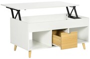 HOMCOM Masă de cafea rectangulară cu blat rabatabil 1 sertar, 2 rafturi și cutie - din lemn aspect lemn deschis și alb | Aosom Romania