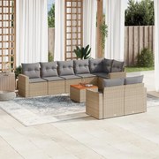 vidaXL Set canapele de grădină, 9 piese, cu perne, bej, poliratan