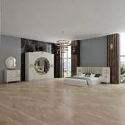 Set Mobila De Dormitor ALY20 ALB, pat 160x200cm,  dulap 210x208cm, noptiere, comoda cu oglinda