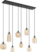 Lampa suspendată Art Deco neagră cu sticlă ambră cu 8 lumini - Hanne