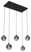 Lampă suspendată Art Deco neagră cu sticlă fumurie cu 5 lumini - Wallace