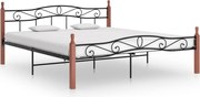 vidaXL Cadru de pat, negru, 200x200 cm, metal și lemn masiv de stejar