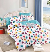 Lenjerie Din Bumbac Tip Finet 6 Piese Pentru Pat Dublu, Macarons