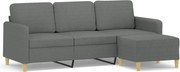 vidaXL Canapea cu 3 locuri și taburet, gri închis, 180 cm, textil