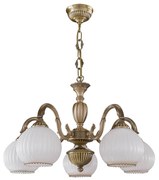 Candelabru cu 5 brate clasic design italian din alama, sticla 9200 RA-L. 9200/5